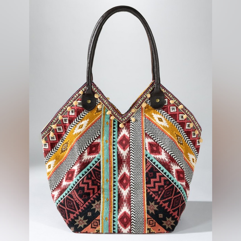 Boho Chic Shoulder Tote Bag - Handmade Artisan Crafted Patchwork w/ Coin Charms - Picture 4 of 8